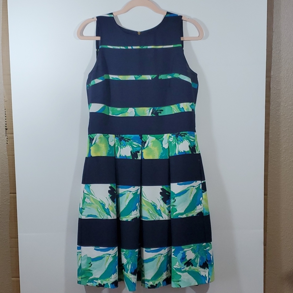 Melanie T Stripped Pleated Dress With Pockets
